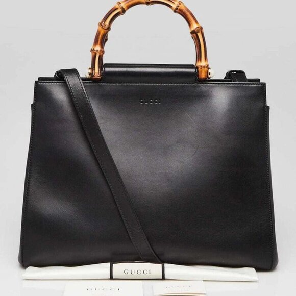 Gucci Black/Red Smooth Calfskin Leather Nymphaea Medium Top Handle Bag - Picture 1 of 10